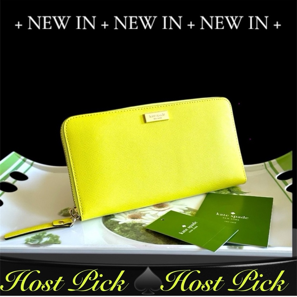 🆕 Kate Spade Neda Newbury Lane Zip Around Wallet Neon Yellow BNWT ~ 💯 Authentic